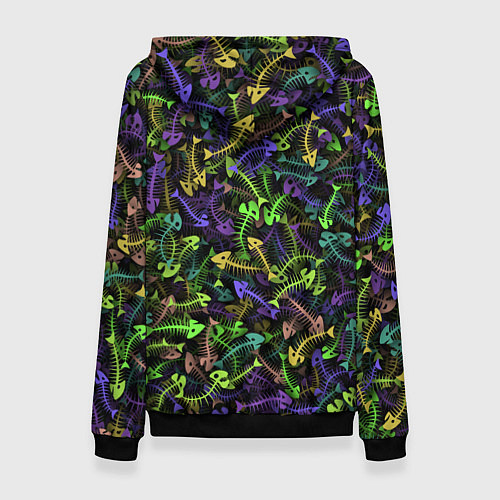 Женская толстовка Neon Fish Bone / 3D-Черный – фото 2