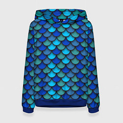 Толстовка-худи женская Чешуя рыбы, цвет: 3D-синий