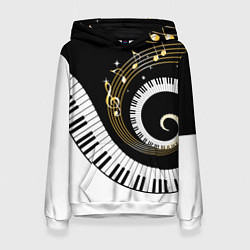 Толстовка-худи женская МУЗЫКАЛЬНЫЙ УЗОР, цвет: 3D-белый