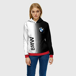 Толстовка-худи женская Black and White BMW, цвет: 3D-красный — фото 2