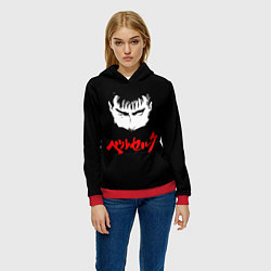 Толстовка-худи женская Берсерк красная надпись, цвет: 3D-красный — фото 2