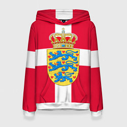 Толстовка-худи женская Дания Герб и флаг Дании, цвет: 3D-белый