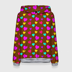 Толстовка-худи женская Сердечки разноцветные, цвет: 3D-меланж