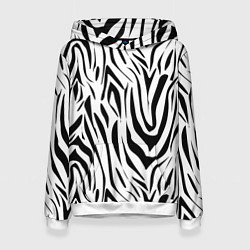 Толстовка-худи женская Черно-белая зебра, цвет: 3D-белый