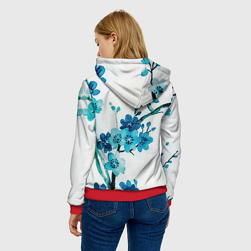 Женская толстовка Голубая сакура / 3D-Красный – фото 4