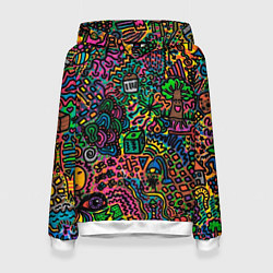 Толстовка-худи женская Кислотные узоры психоделика, цвет: 3D-белый