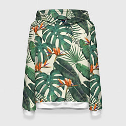 Толстовка-худи женская Тропический паттерн, цвет: 3D-белый