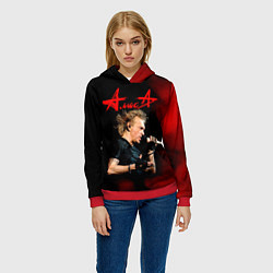 Толстовка-худи женская Константин Кинчев - Алиса, цвет: 3D-красный — фото 2