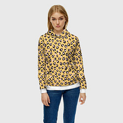 Толстовка-худи женская Желтый леопардовый принт, цвет: 3D-белый — фото 2