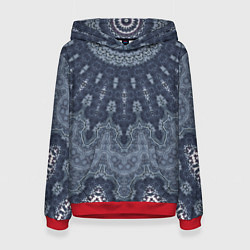 Толстовка-худи женская Серый восточный орнамент мандала, цвет: 3D-красный