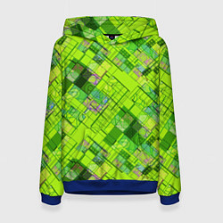 Толстовка-худи женская Ярко-зеленый абстрактный узор, цвет: 3D-синий