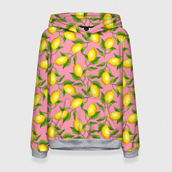 Толстовка-худи женская Лимоны паттерн, цвет: 3D-меланж