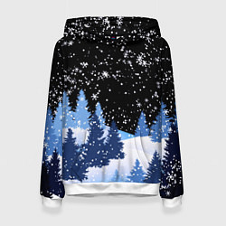 Толстовка-худи женская Снежная ночь в зимнем лесу, цвет: 3D-белый