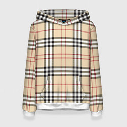 Толстовка-худи женская Клетчатый принт в стиле Burberry, цвет: 3D-белый