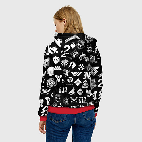 Женская толстовка DESTINY 2 PATTERN GAME LOGO ДЕСТИНИ 2 ПАТТЕРН СИМВ / 3D-Красный – фото 4