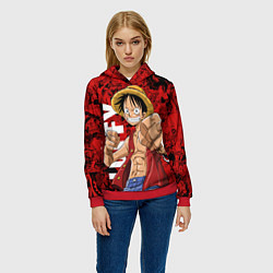 Толстовка-худи женская Манки Д Луффи, One Piece, цвет: 3D-красный — фото 2