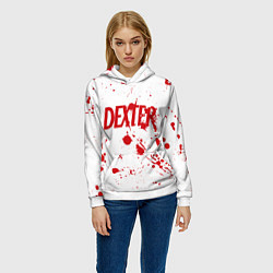 Толстовка-худи женская Dexter logo Декстер брызги крови, цвет: 3D-белый — фото 2