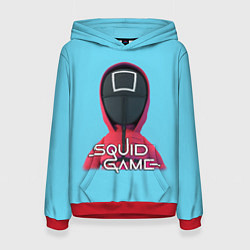 Толстовка-худи женская Squid game квадрат - Игра в кальмара, цвет: 3D-красный