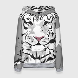 Толстовка-худи женская Белый снежный тигр, цвет: 3D-меланж