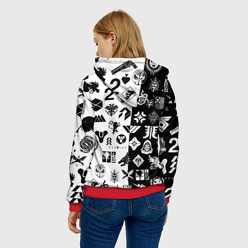 Женская толстовка DESTINY LOGOBOMBING ЧЁРНО БЕЛОЕ / 3D-Красный – фото 4