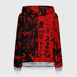 Толстовка-худи женская BERSERK BLACK RED БЕРСЕРК ПАТТЕРН, цвет: 3D-меланж