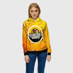 Толстовка-худи женская Пивозавр 3d hd, цвет: 3D-черный — фото 2