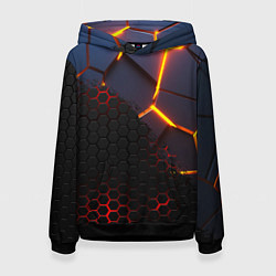 Толстовка-худи женская 3D РАЗЛОМ И СТАЛЬНАЯ БРОНЯ ПОПУЛЯРНЫЕ ТЕКСТУРЫ, цвет: 3D-черный