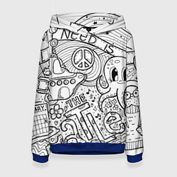 Толстовка-худи женская All you need is The Beatles Раскраска, цвет: 3D-синий