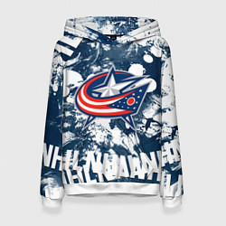 Толстовка-худи женская Коламбус Блю Джекетс, Columbus Blue Jackets, цвет: 3D-белый