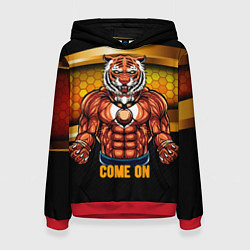 Толстовка-худи женская Накаченный тигр, цвет: 3D-красный
