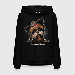 Толстовка-худи женская Собачка Йоркширский Терьер, цвет: 3D-черный