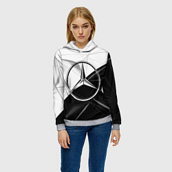 Толстовка-худи женская MERCEDES-BENZ МЕРСЕДЕС-БЕНЗ BLACK AND WHITE, цвет: 3D-меланж — фото 2
