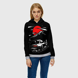 Толстовка-худи женская MAZDA RX 7 Мазда при свете красной луны, цвет: 3D-меланж — фото 2
