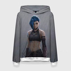 Толстовка-худи женская Джинкс под дождём, цвет: 3D-белый