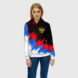 Толстовка-худи женская РОССИЯ, БРЫЗГИ КРАСОК, ТРИКОЛОР, цвет: 3D-белый — фото 2