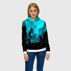 Толстовка-худи женская Мэттью Беллами бирюзовый туман Muse, цвет: 3D-белый — фото 2