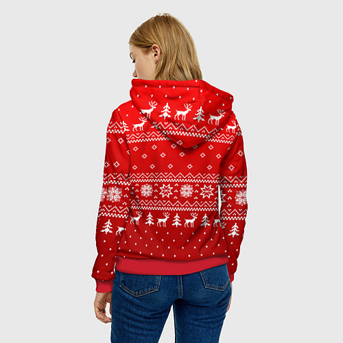 Женская толстовка Красный узор с оленями / 3D-Красный – фото 4