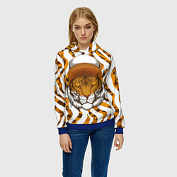 Толстовка-худи женская Тигр в кепке, цвет: 3D-синий — фото 2