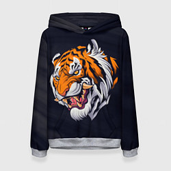 Толстовка-худи женская Саблезубый тигр голова, цвет: 3D-меланж