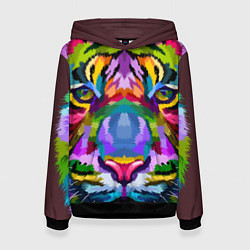 Толстовка-худи женская Морда тигра крупным планом, цвет: 3D-черный