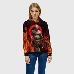 Толстовка-худи женская GOD OF WAR РАГНАРЁК, КРАТОС В ОГНЕ, цвет: 3D-черный — фото 2
