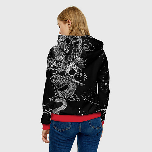 Женская толстовка БЕЛЫЙ ДРАКОН ЯПОНИЯ WHITE DRAGON / 3D-Красный – фото 4