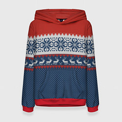 Толстовка-худи женская НОВОГОДНИЙ УЗОР С ОЛЕНЯМИ, цвет: 3D-красный