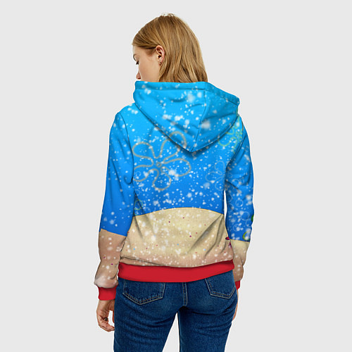 Женская толстовка НОВОГОДНИЙ ГУБКА БОБ КВАДРАТНЫЕ ШТАНЫ / 3D-Красный – фото 4