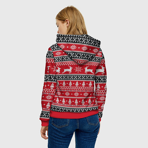 Женская толстовка НОВОГОДНИЙ УЗОР С ОЛЕНЯМИ / 3D-Красный – фото 4