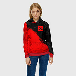Толстовка-худи женская DOTA 2 RED LOGO, БРЫЗГИ КРАСОК, цвет: 3D-красный — фото 2