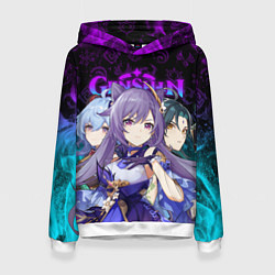 Толстовка-худи женская GENSHIN IMPACT ГЕРОИНИ В НЕОНОВОМ ОГНЕ NEON FIRE, цвет: 3D-белый