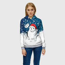 Толстовка-худи женская НОВОГОДНИЙ КОТ БЕНДЕР МЕМ, цвет: 3D-меланж — фото 2