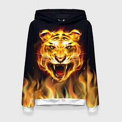 Толстовка-худи женская Тигр В Пламени, цвет: 3D-белый