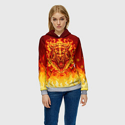 Толстовка-худи женская Огненный тигр в пламени, цвет: 3D-меланж — фото 2